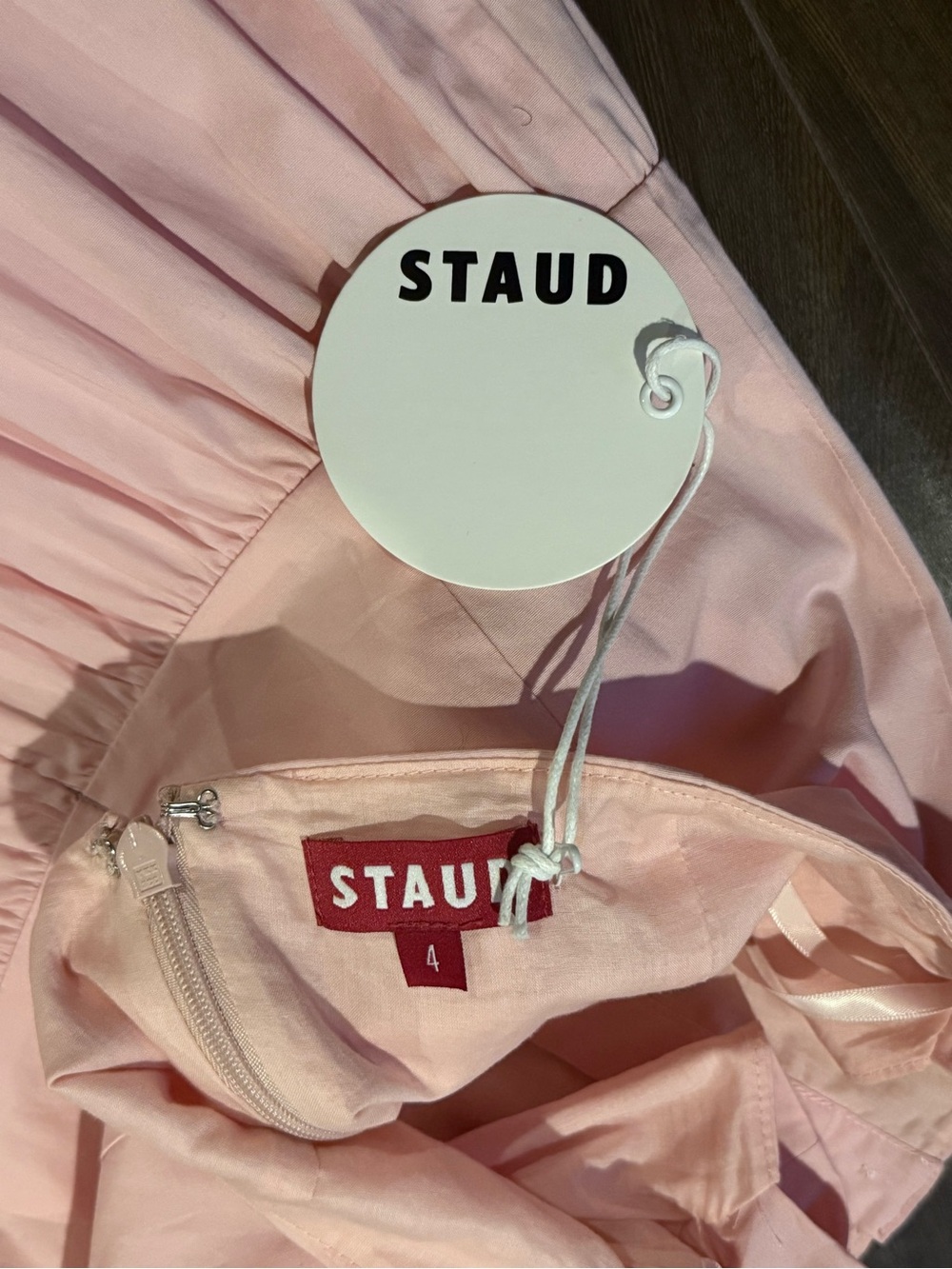 NWT Staud Elio Dress Off shoulder in Strawberry Pink Size 4 - Picture 6 of 6
